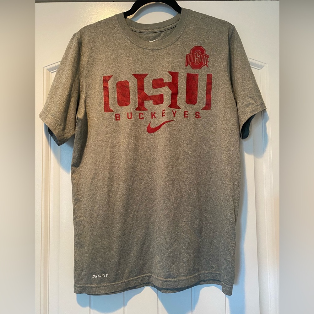 Nike Dri-Fit Mens Gray/ Red Ohio State OSU Buckeyes Short Sleeve Athletic Tee M